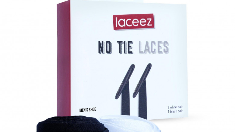 Laceez Men No Tie Laces, 2-Pack (1 Black pair & 1 White pair)
